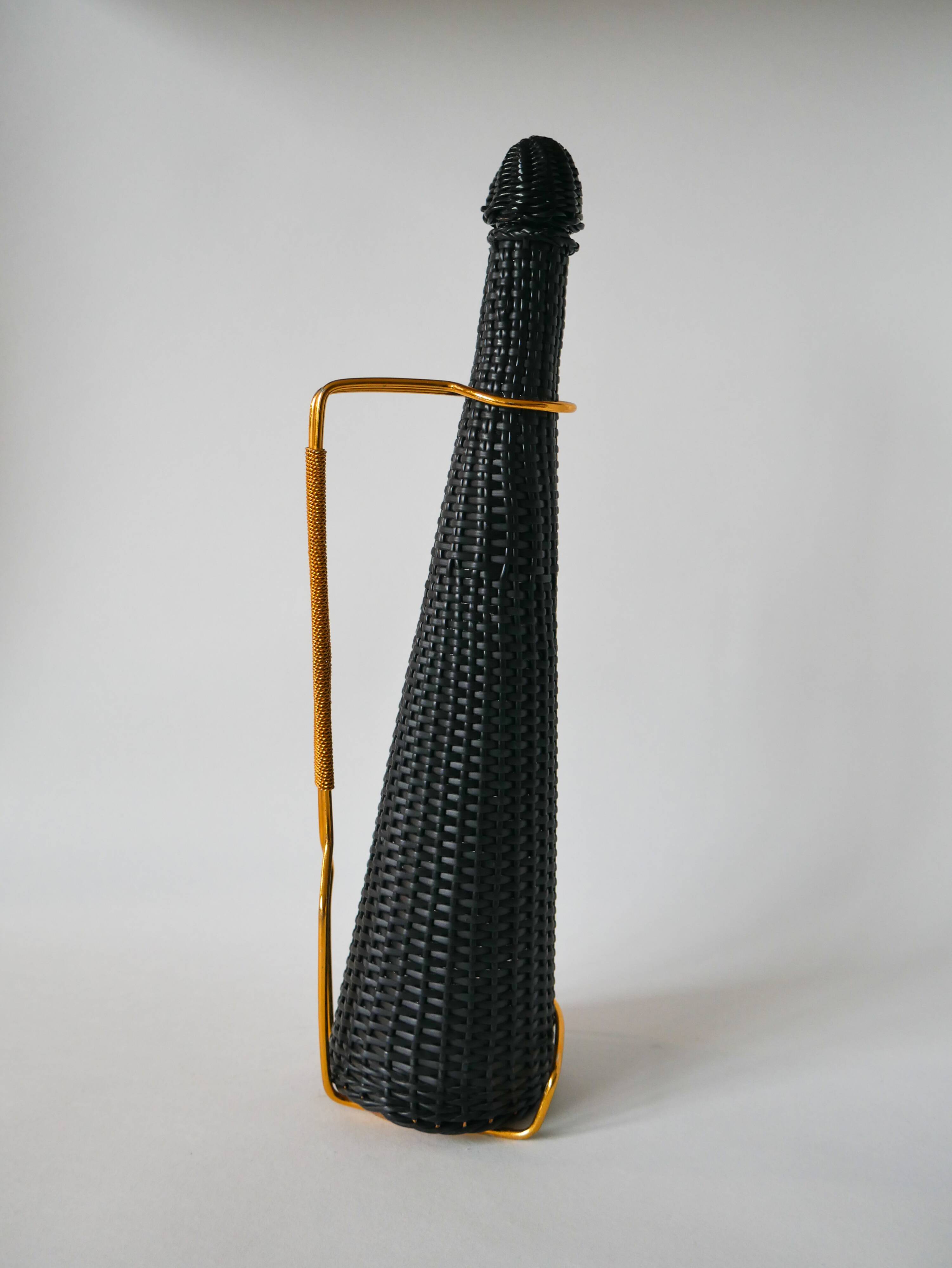 Black scoubidou bottle and brass support 1970