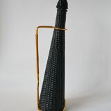 Bouteille scoubidou noir et suport en laiton 1970