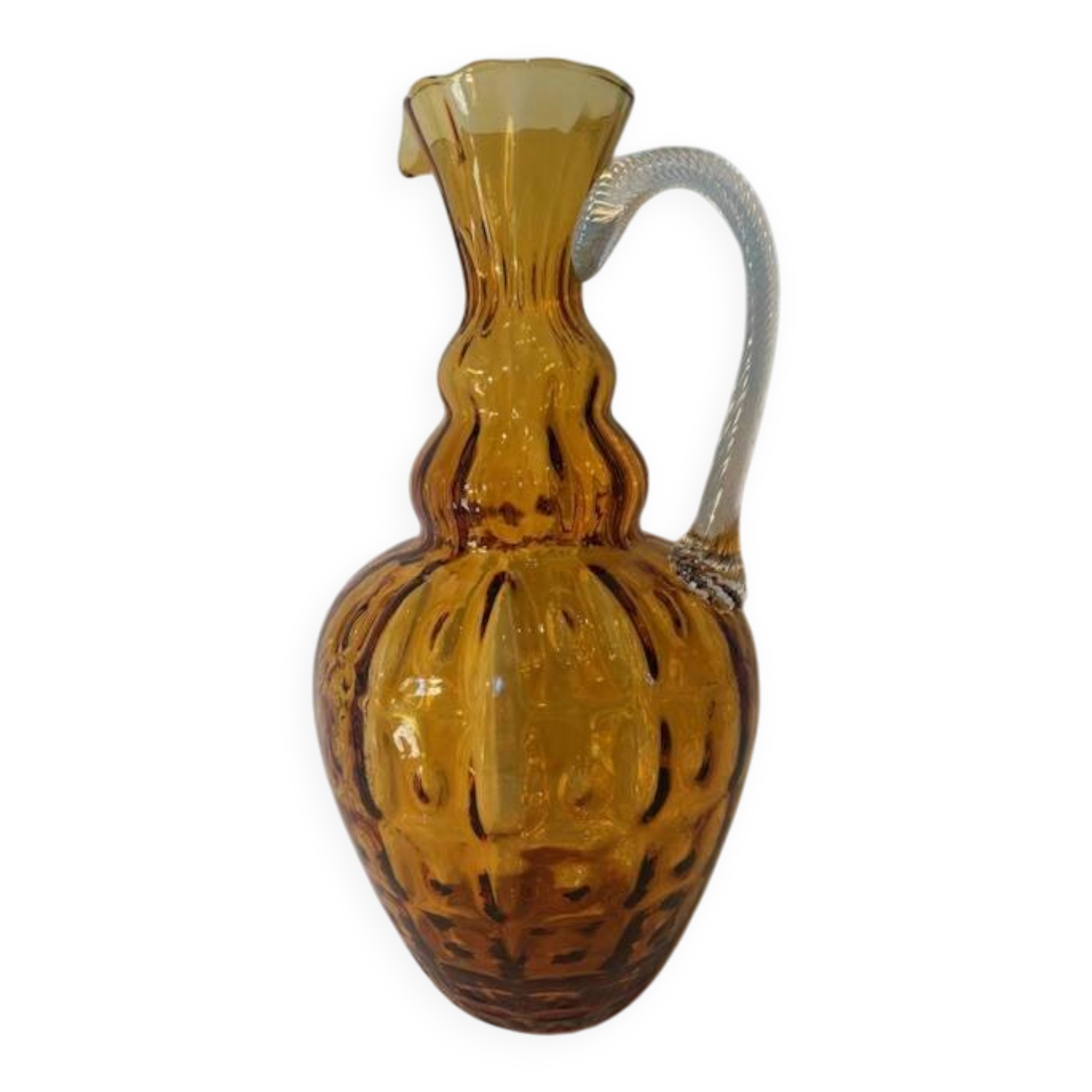 Ancient large twisted amber glass vase blown Murano 19th century