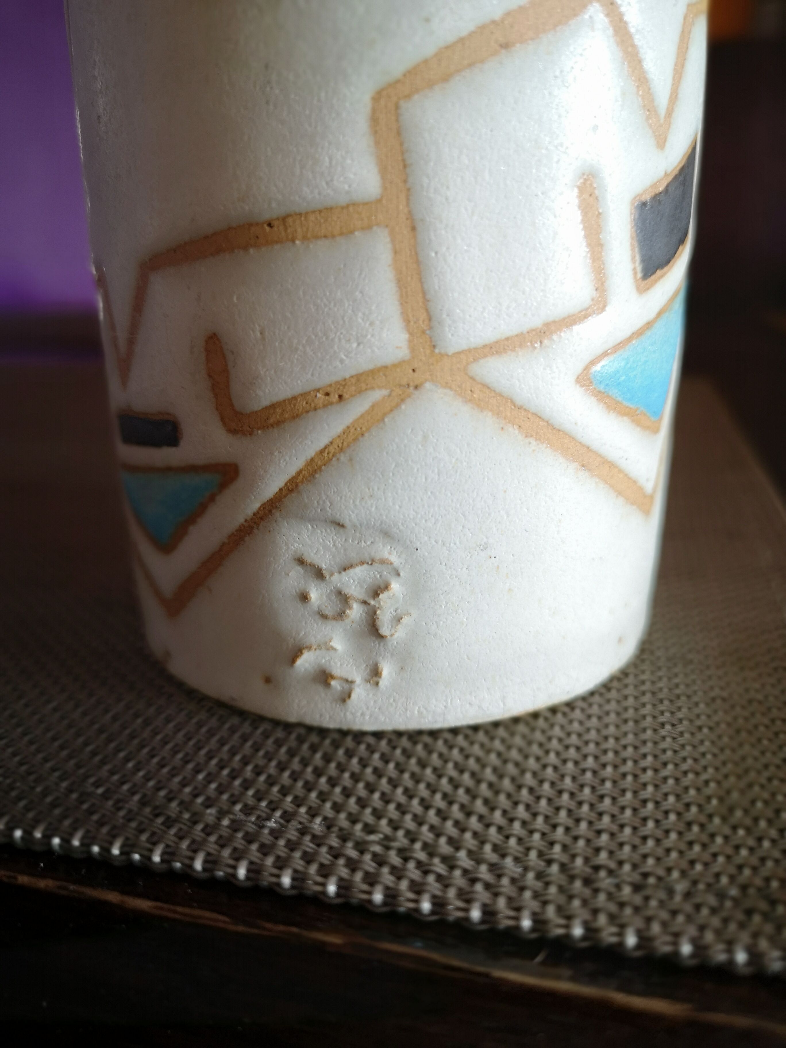 Vase ceramic roller stylized geometric patterns - Signed - 1960s/1970s