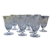 12 wine/water glasses engraved with Art Nouveau garland.