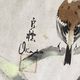Small Japanese painting birds and cherry blossom Okada vintage old watercolor