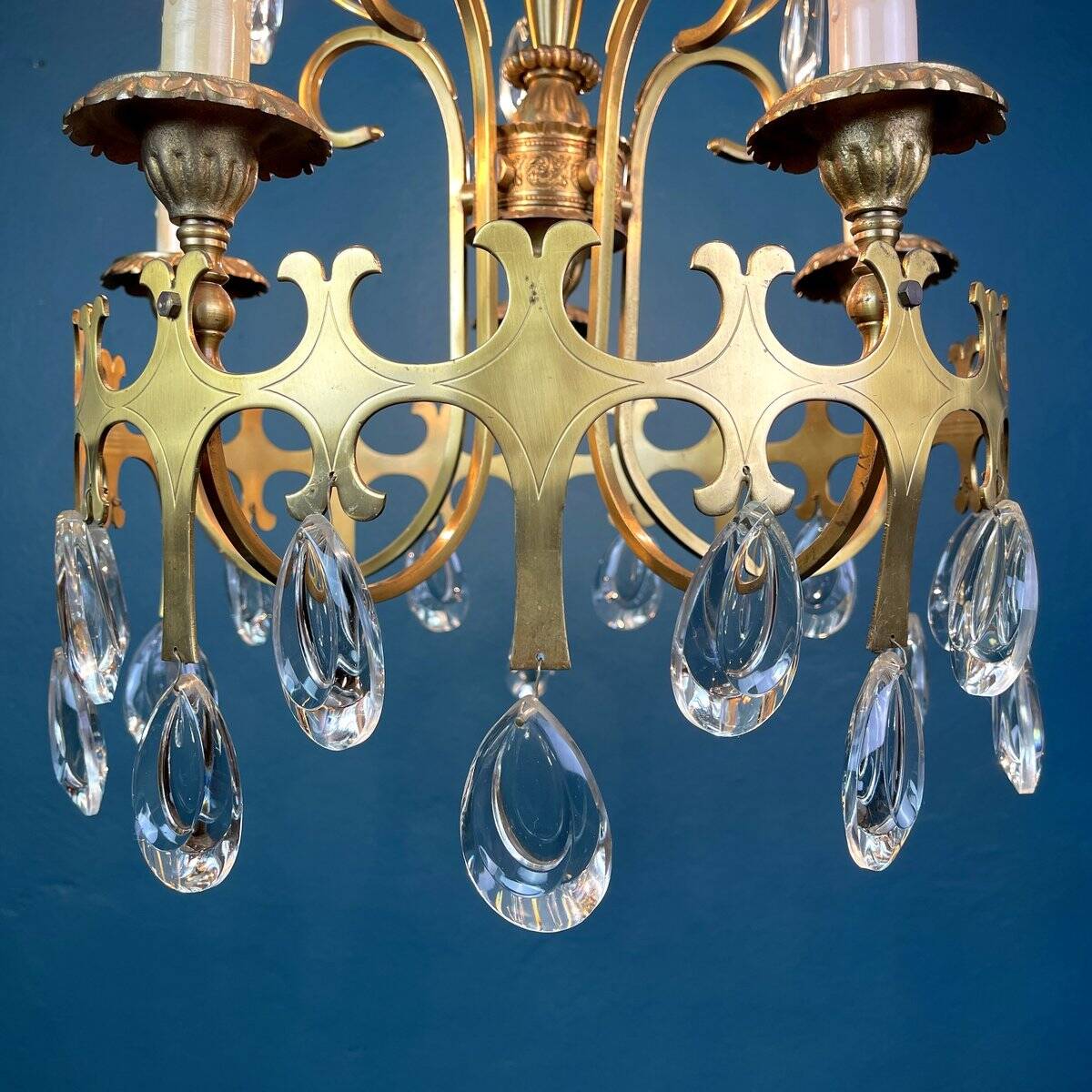 Vintage Chandelier with Crystal Drops, Italy, 1960s