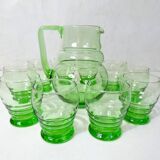 ancien service 10 verres à eau et carafe en verre soufflé