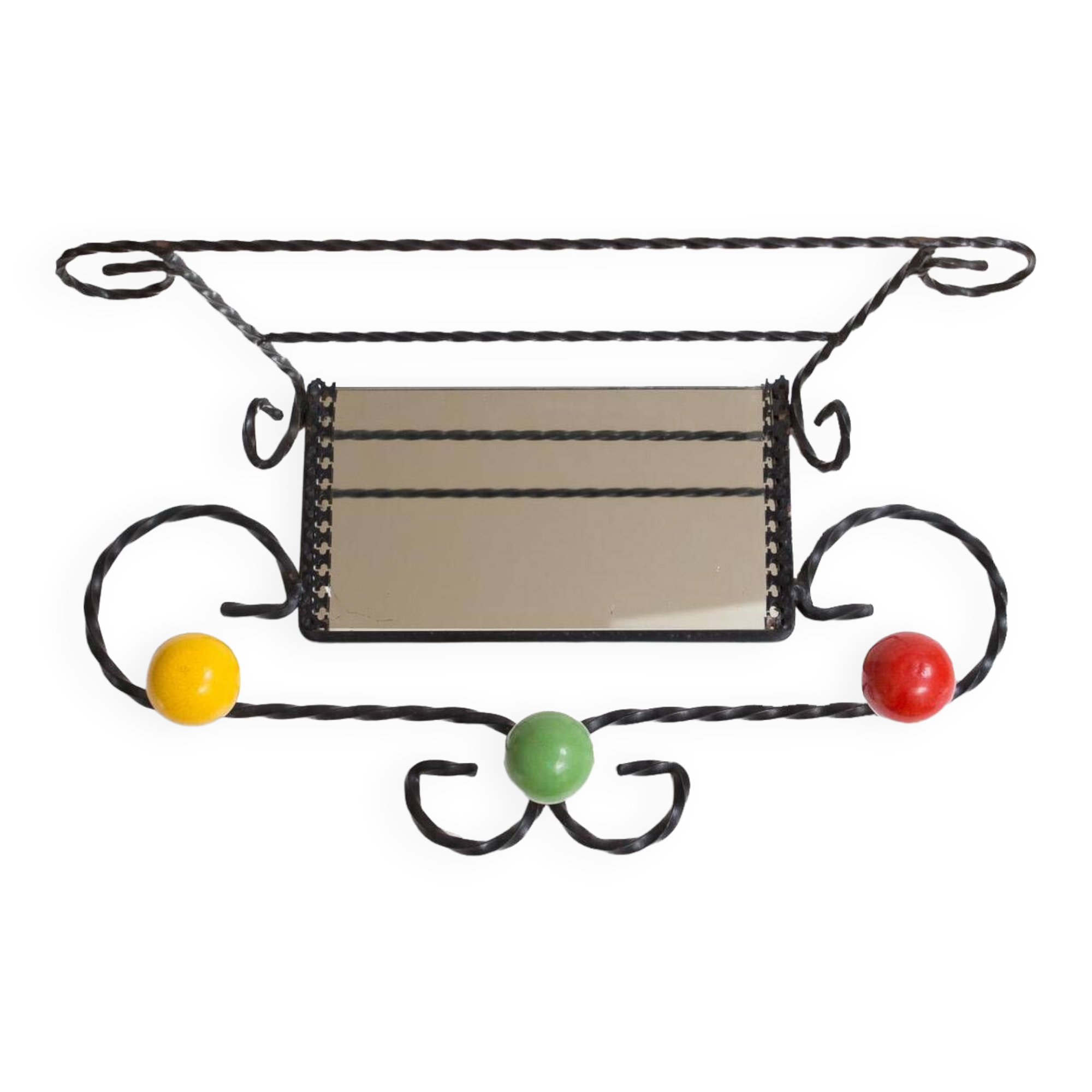 Black iron coat rack with mirror 1950s