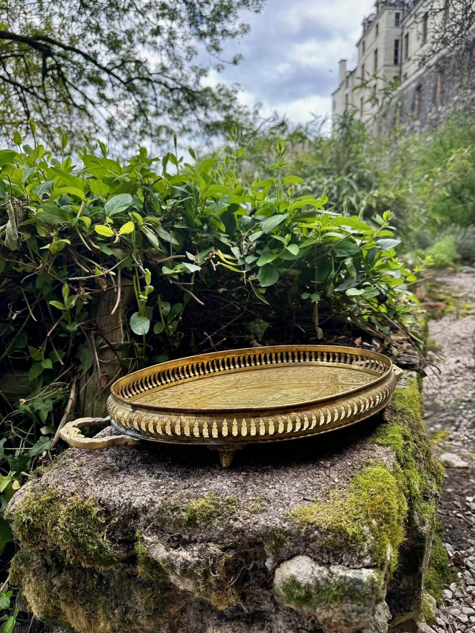 Large brass tray in Louis XV baroque style