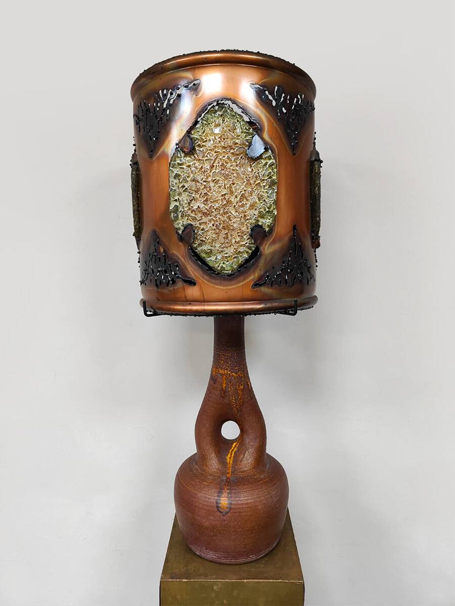 French vintage copper fractal resin table lamp Accolay 'Brutalist'