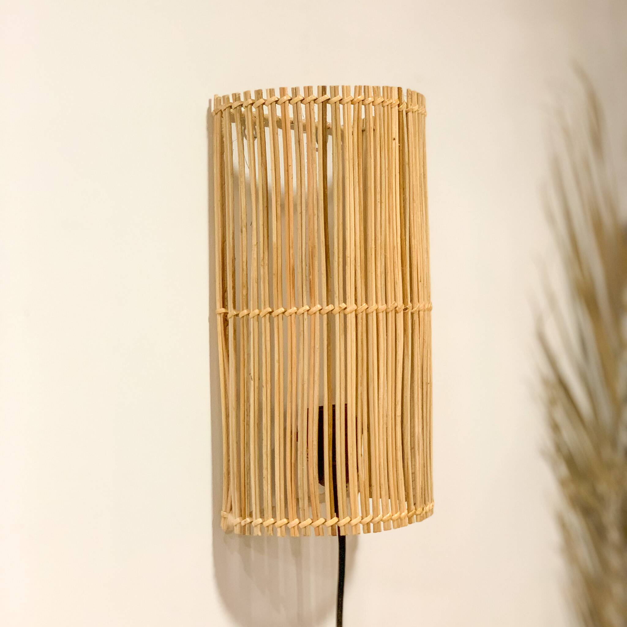 Natural rattan wall light