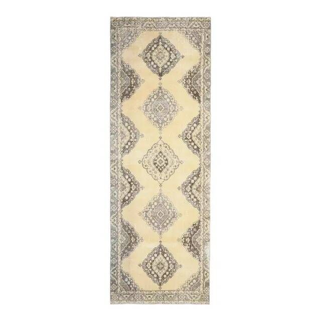 1970s Vintage Turkish Hand-Knotted Wool & Cotton Beige Rug 136x388