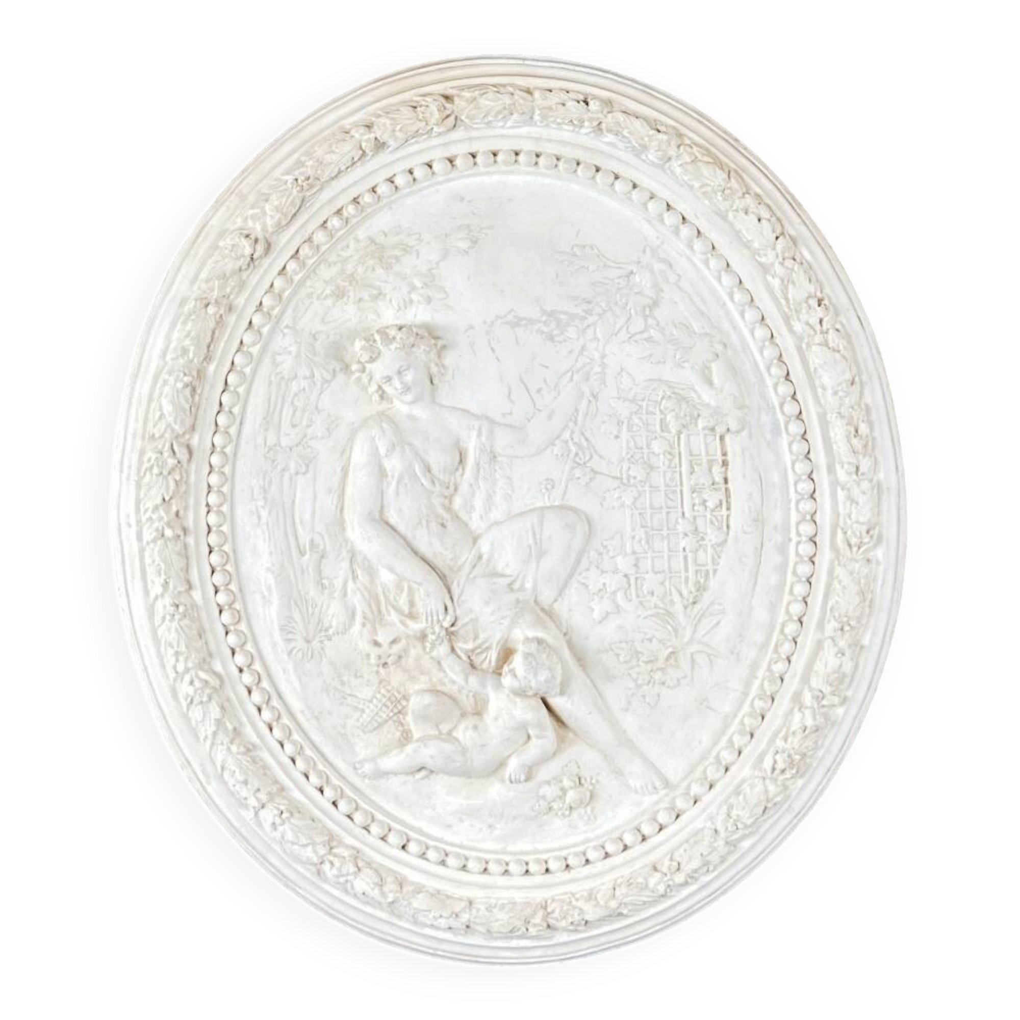 Relief wall panel medallion, allegorical scene, 20th century