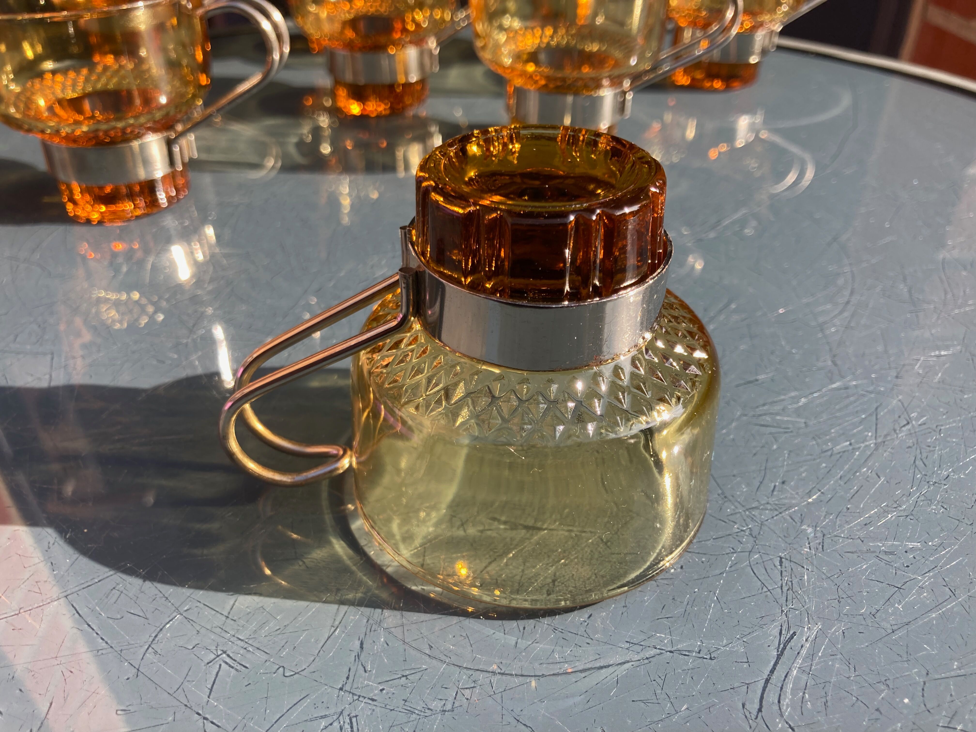 8 cups vintage steel and glass Italy