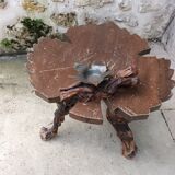Table basse feuille en bois vintage avec cendrier