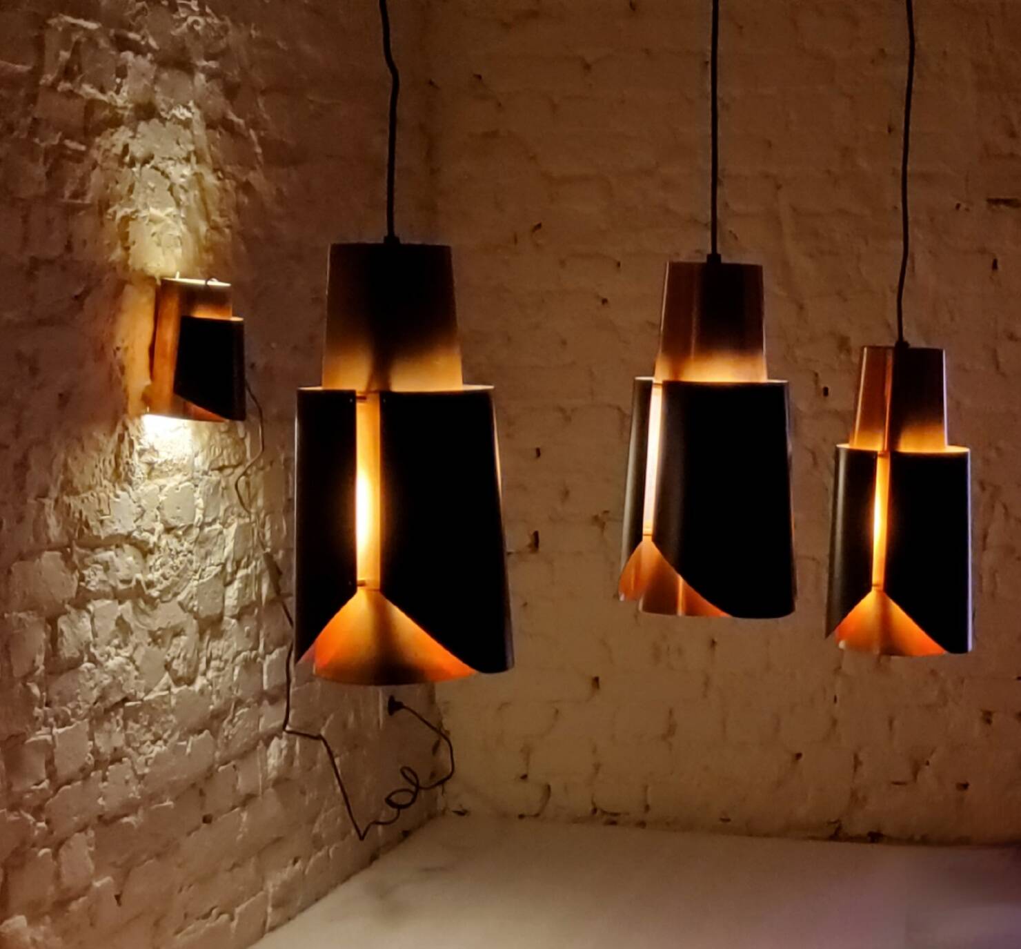 Vintage black brass 'østerport' pendant and wall lamp by Bent Karlby for Lyfa, Denmark 1960s