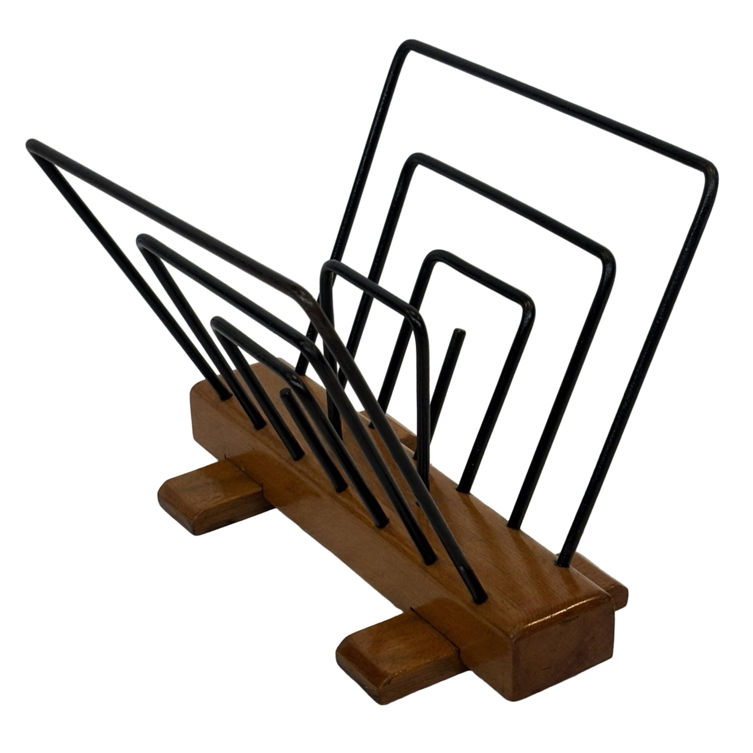 Vintage Reading Basket Steel Oak Magazine Rack 50's design