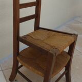 Vintage wooden prayer chair, double woven straw, lift-up seat