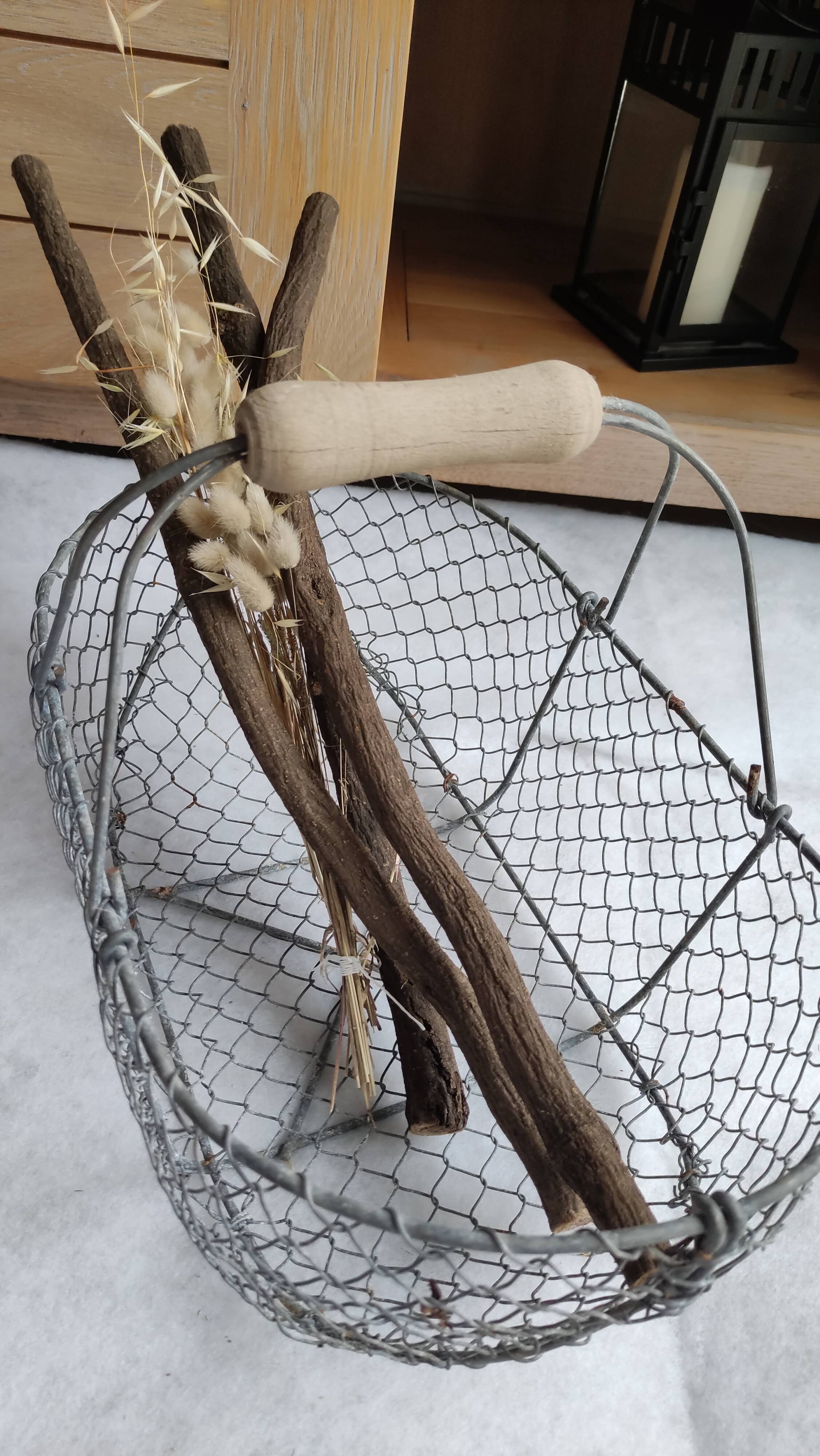 Panier vintage en métal et bois