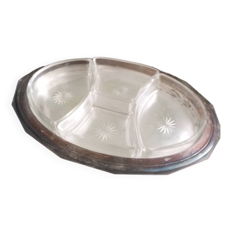 Serving aperitif tray in silver metal