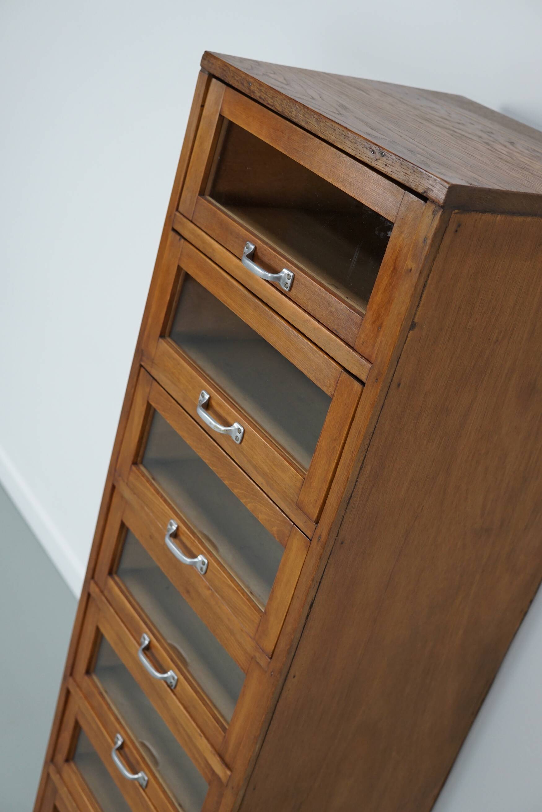 Vintage German Beech / Oak Haberdashery Shop Cabinet / Vitrine, 1950s