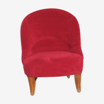 Fauteuil crapaud velours rouge