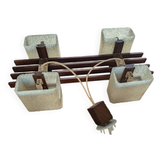 Vintage Scandinavian teak and perspex pendant light