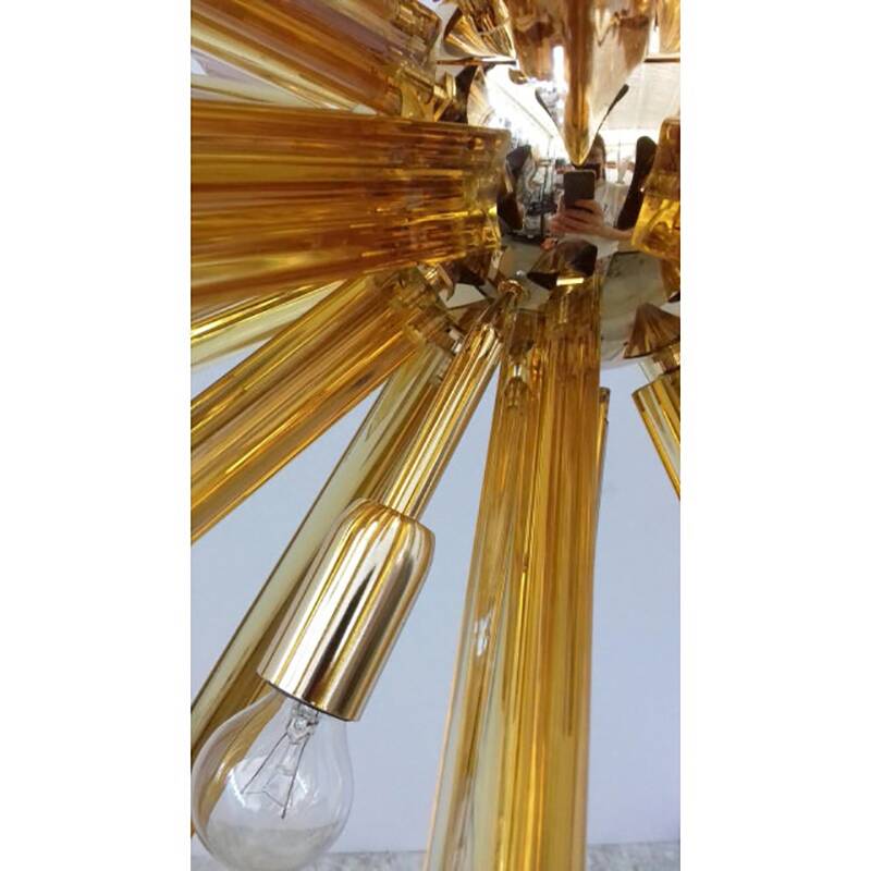 Contemporary Sputnik Amber “Triedro” Murano Glass Chandelier