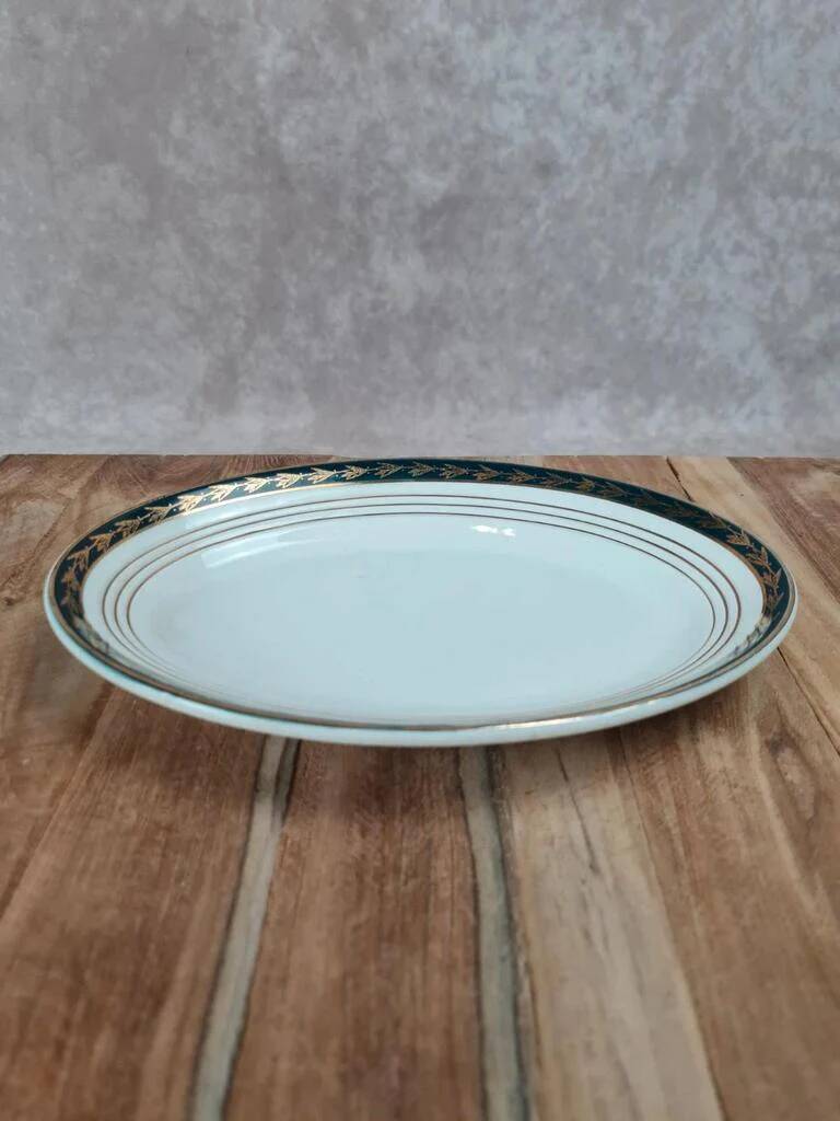 Oval dish Céranord Saint-Amand green & gold