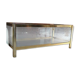 Vintage display coffee table in gilded brass and glass with a lock.