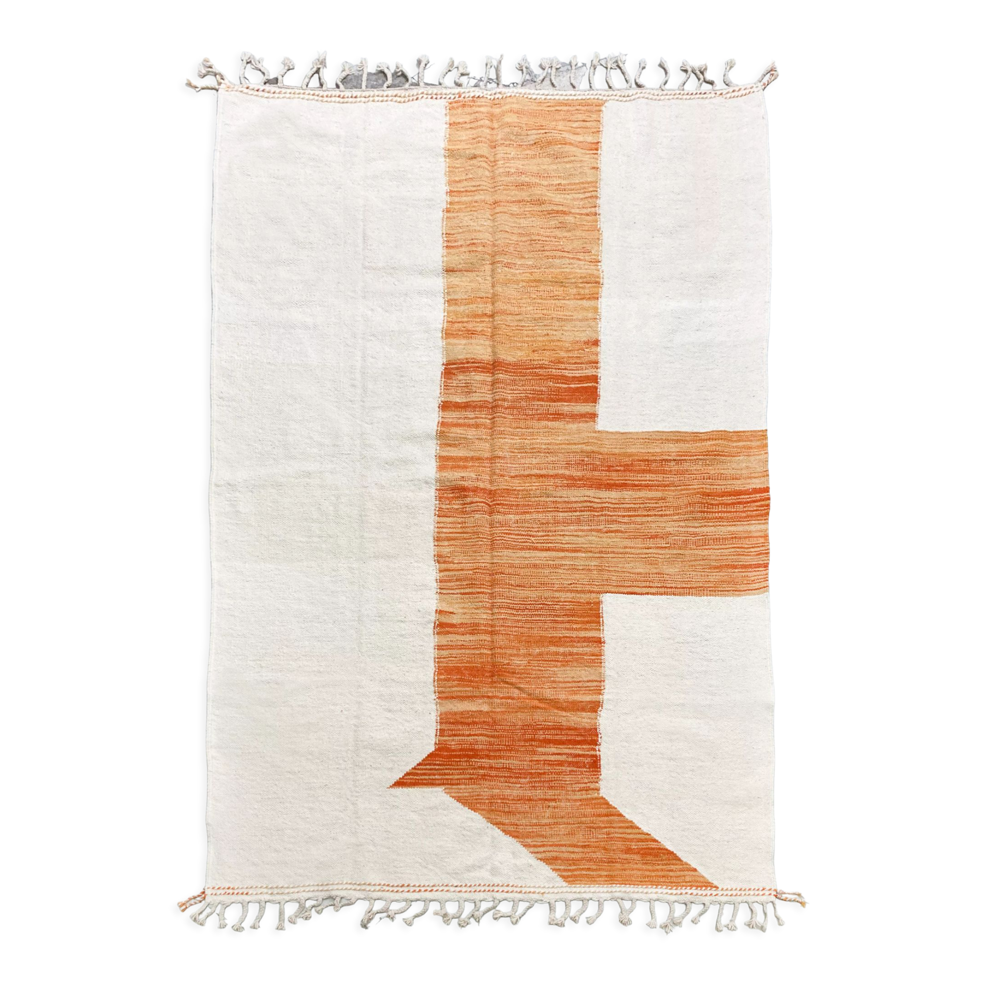 Kilim Moroccan Berber ecru mottled orange pattern 350x236cm