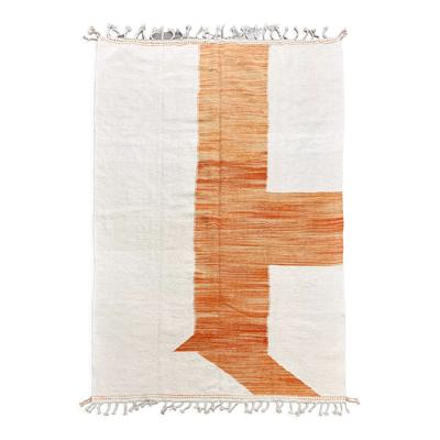 Kilim berbère marocain écru à motif orange chiné 350x236cm