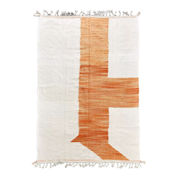 Kilim berbère marocain écru à motif orange chiné 350x236cm