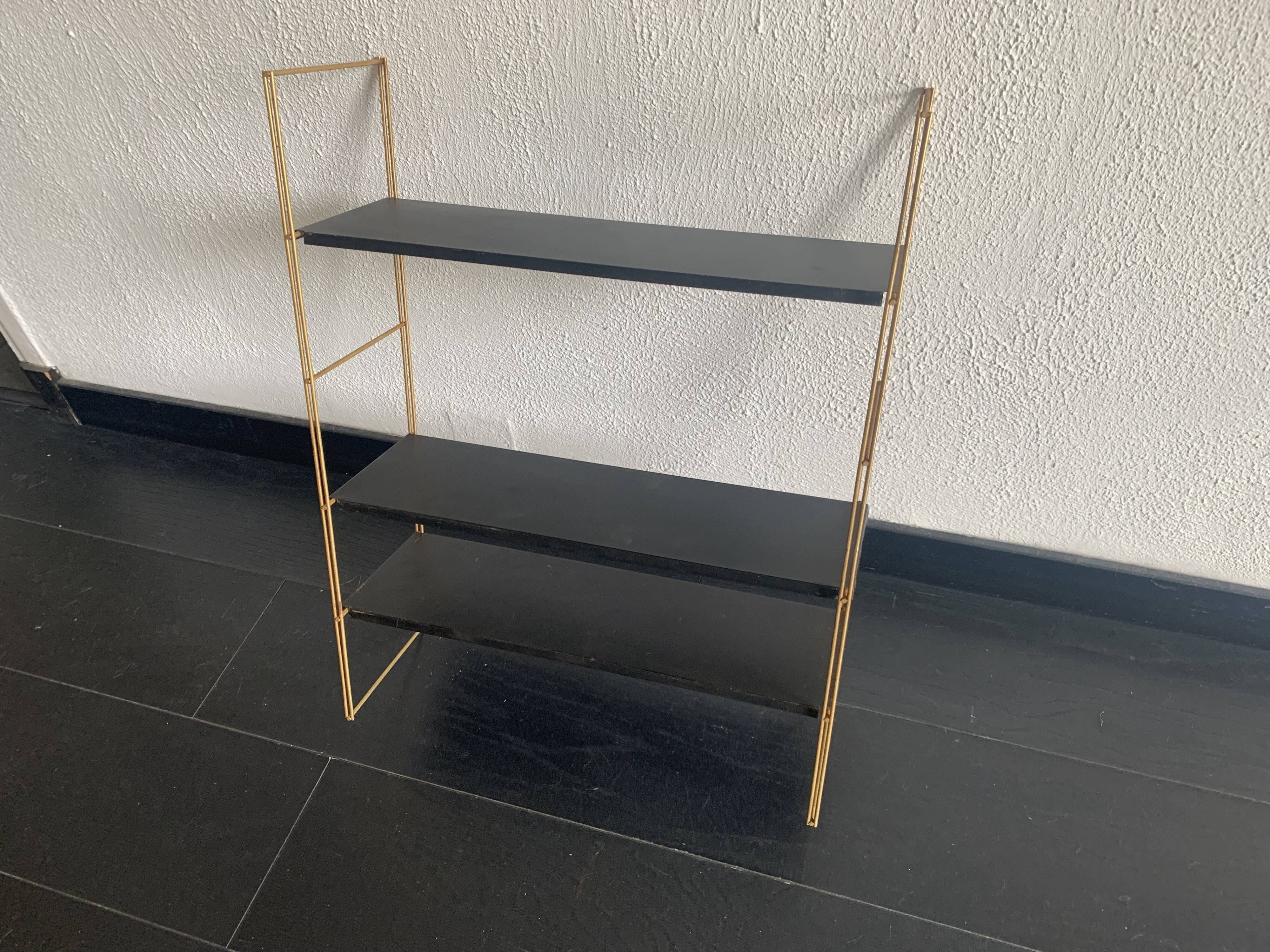 Vintage 1960 String wall shelf black and gold - 60 x 48 cm