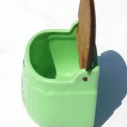 Boîte à Sel vintage en céramique et bois - Rare couleur verte