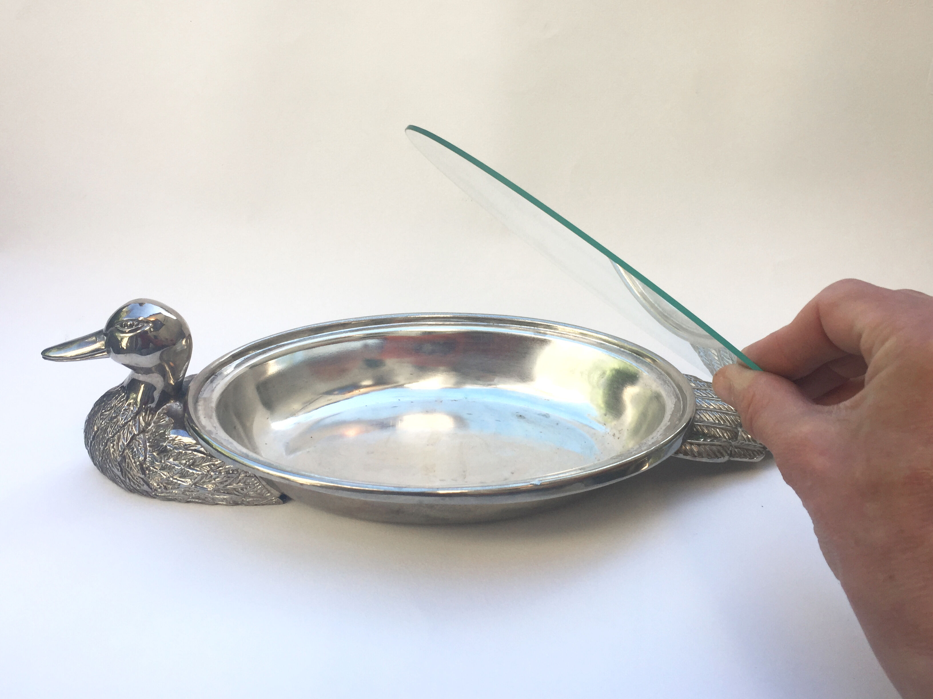 Serving dish foie gras silver metal