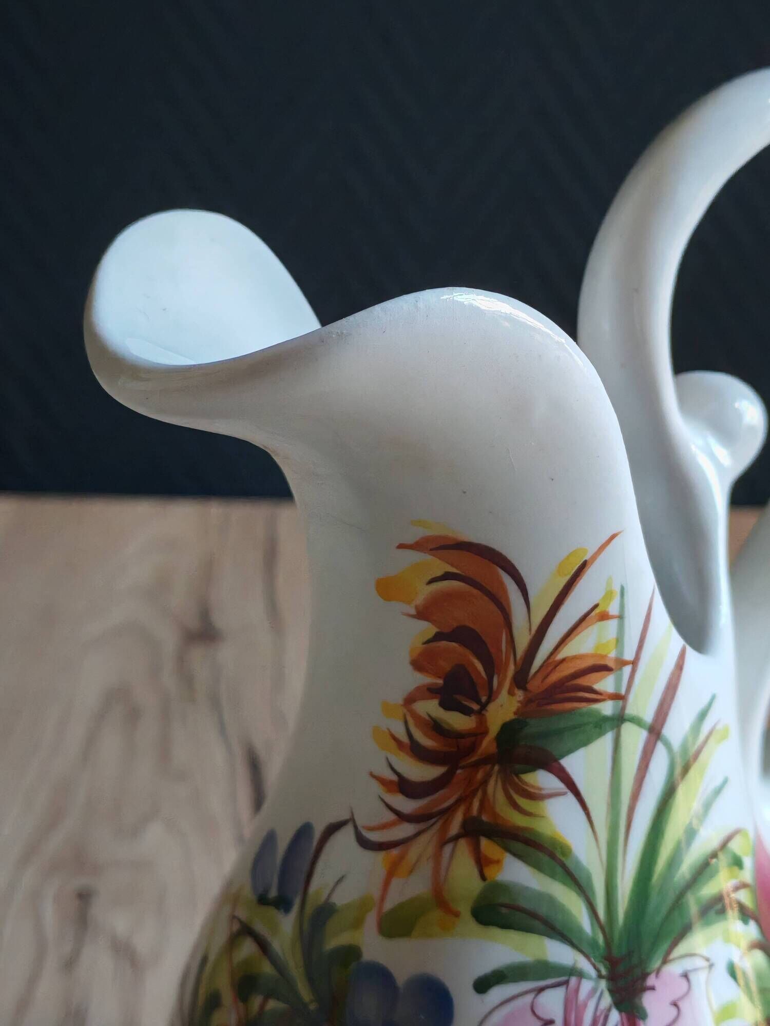 Vintage Ceramic Jug Hand-Painted Multicoloured Floral Decor, Ewer