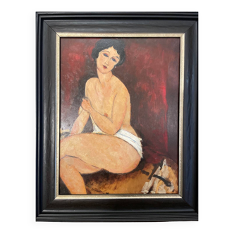 Modigliani reproduction, oil on framed wood.