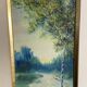 Grande aquarelle début XXe paysage signé bord de rivière arboré