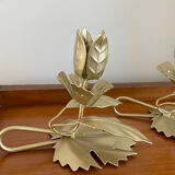 Pair of vintage flower candle holders in gold painted metal