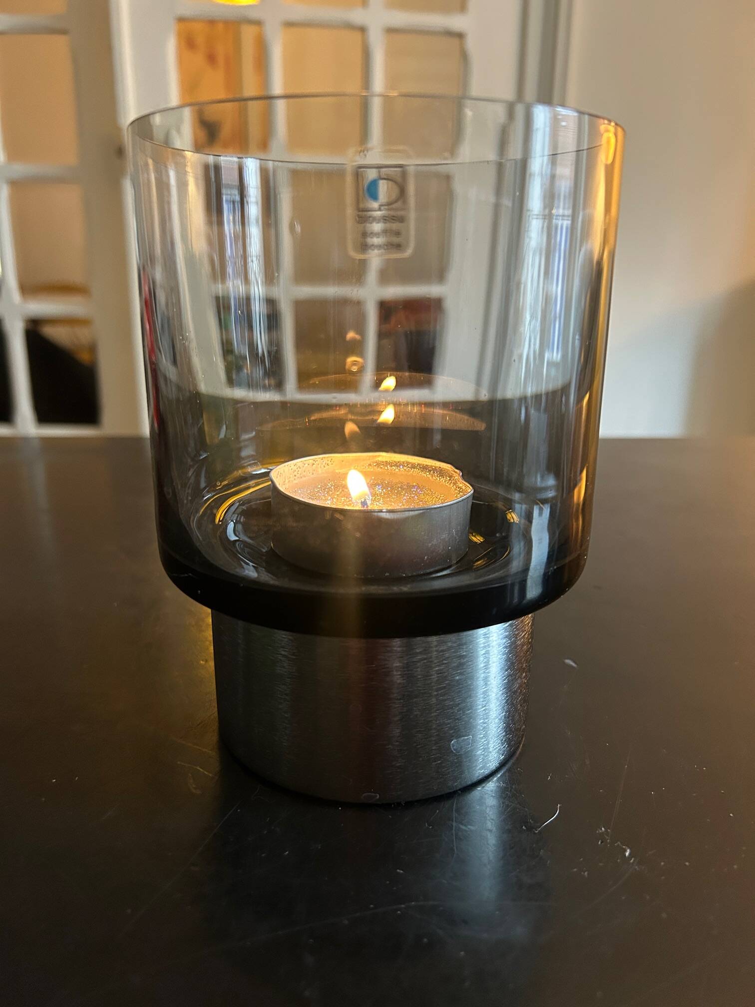 smoked glass candlestick Boussu edition, 1970