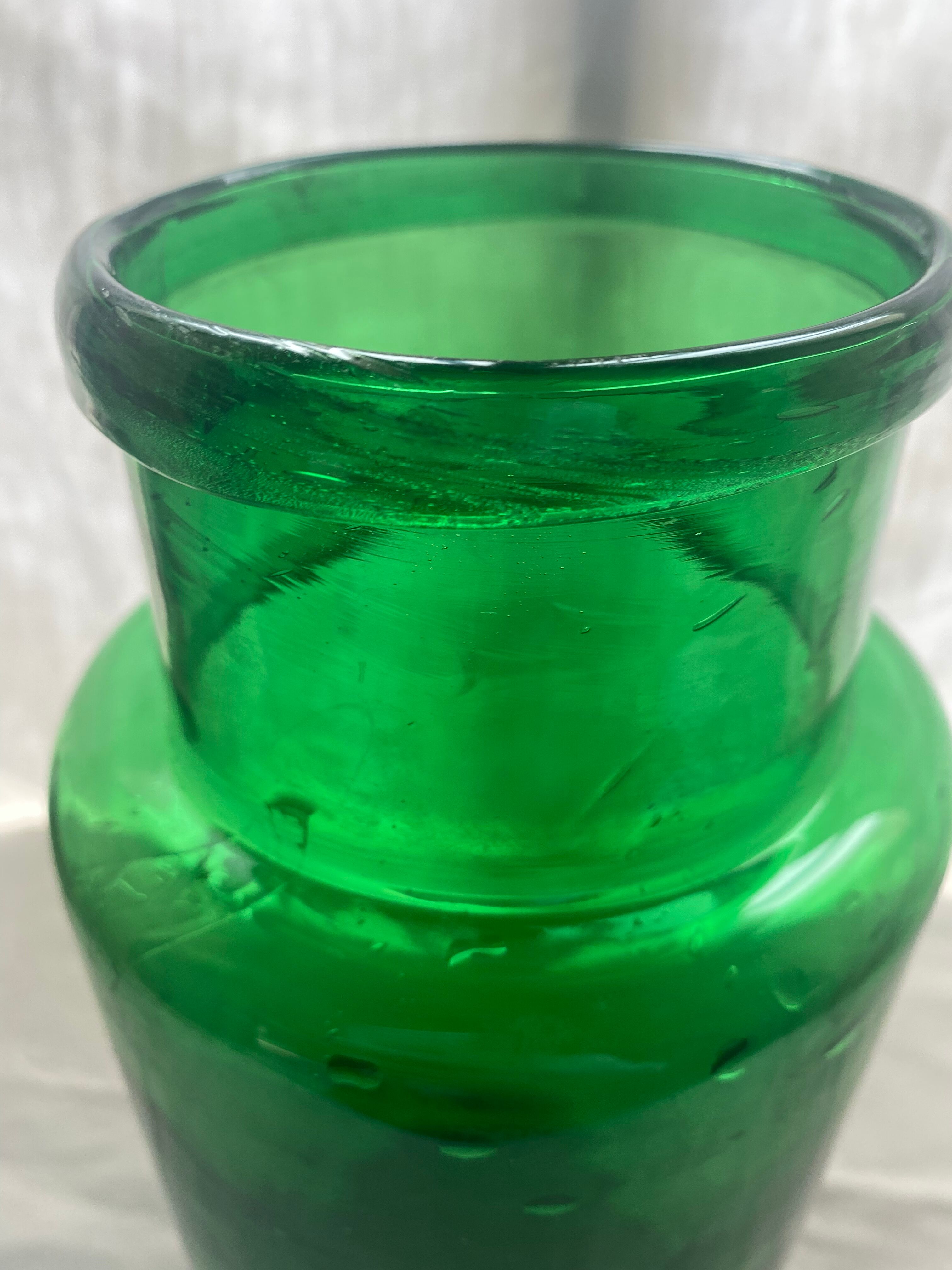 Vase - apothecary bottle in green glass