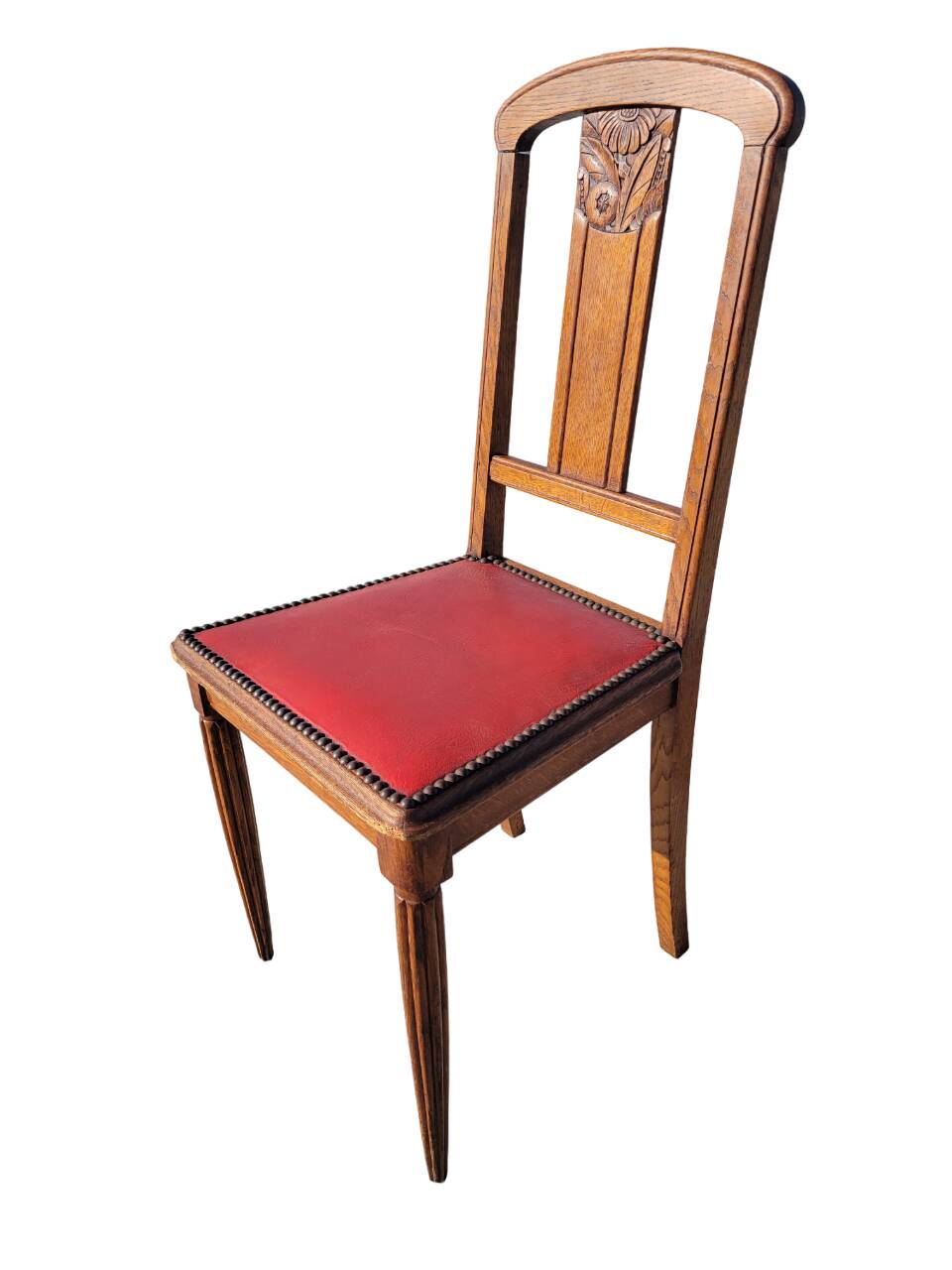 Set of 4 Art Deco Chairs in wood and red imitation leather