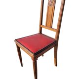 Set of 4 Art Deco Chairs in wood and red imitation leather