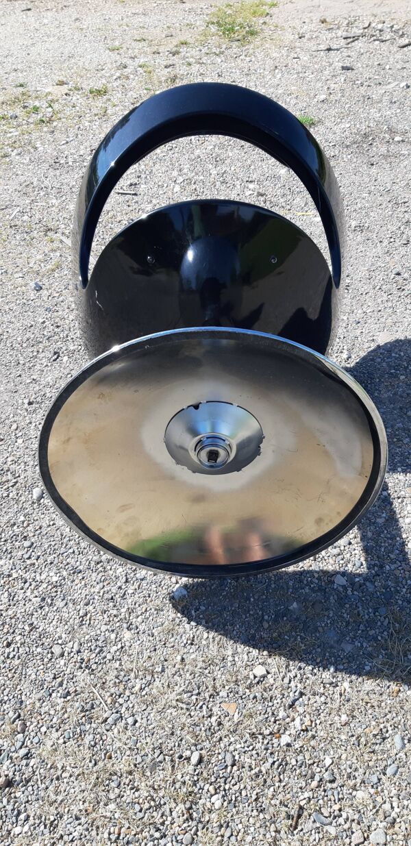 Fauteuil vintage chrome, plastic et cuir noir