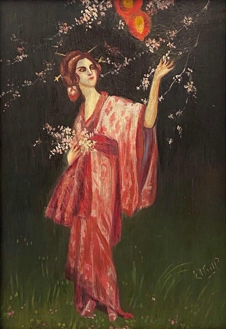 Oil on panel by E. Neill Geisha scene Early twentieth century