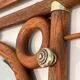 Curved Wooden and Brass Wall Coat Rack, Arts & Crafts, Austria, glass