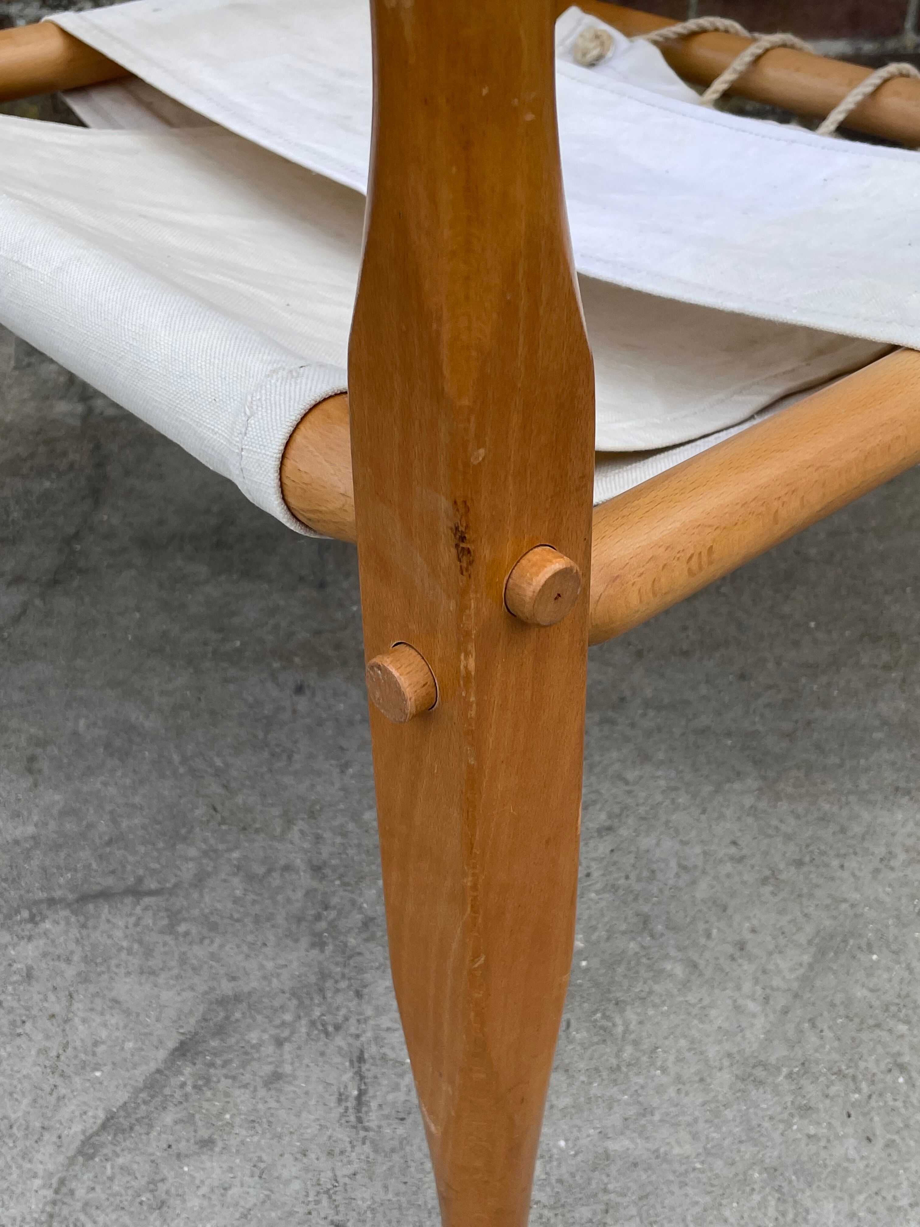 Vintage safari chair 1960s Denmark with canvas minimalist design