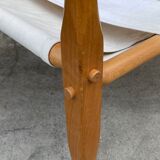 Fauteuil safari vintage 1960 Danemark avec toile design minimaliste