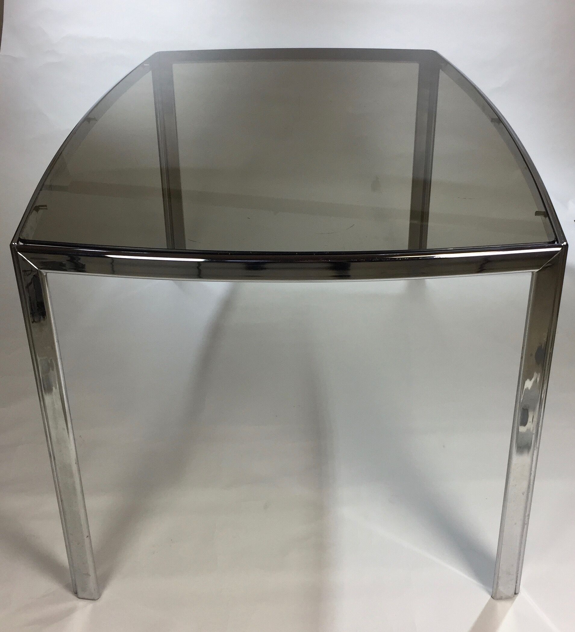 Metal base dining table and smoky tempered glass tray 70/80s
