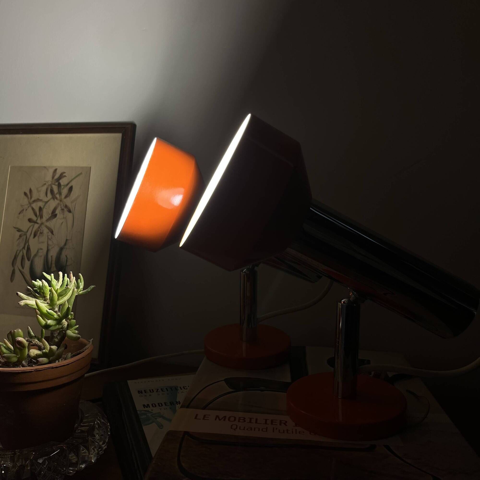 Pair of orange aluminium wall spotlights from the seventies.