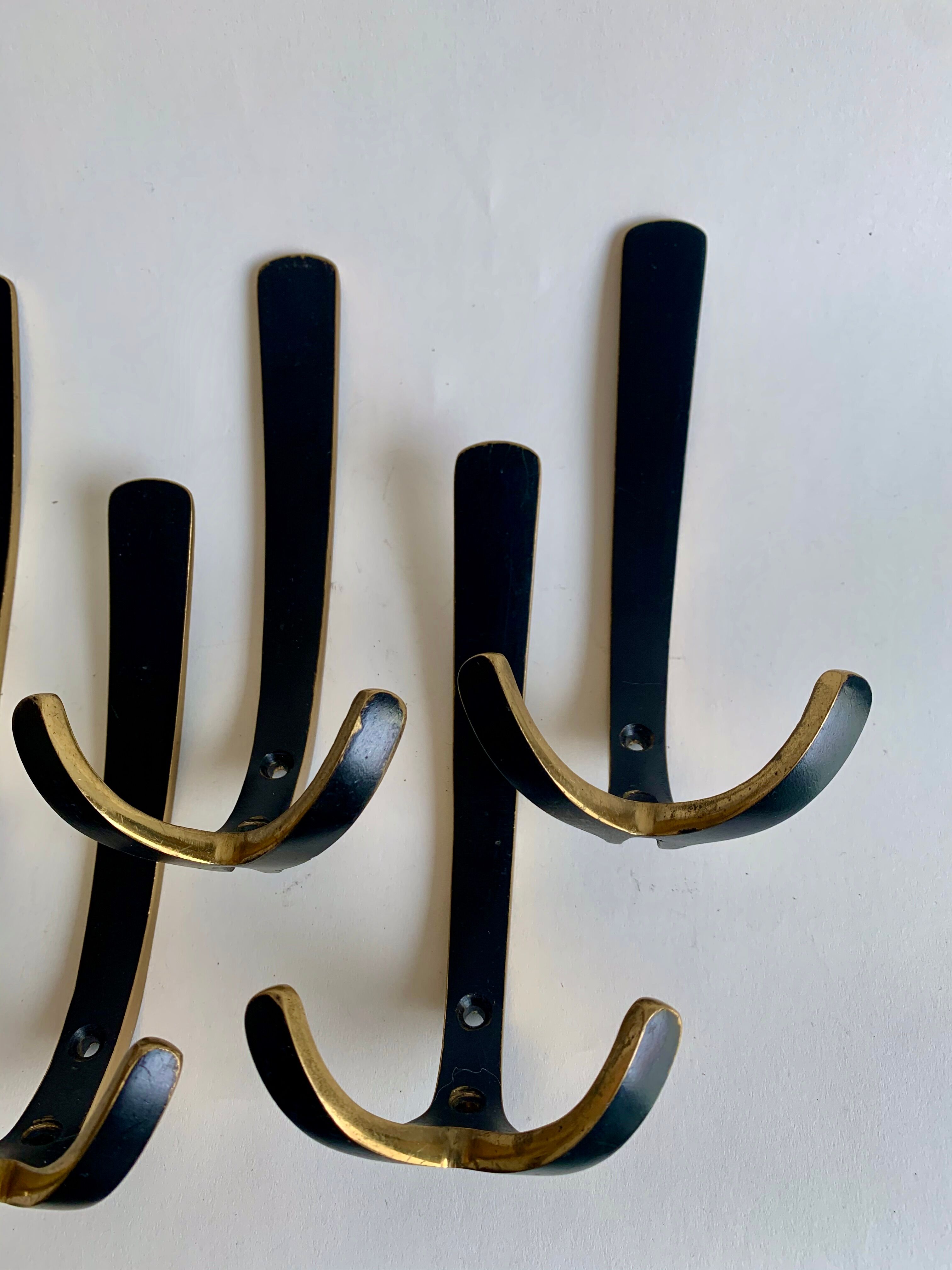 Brass wall coat hooks from Herta Baller, set of 5
