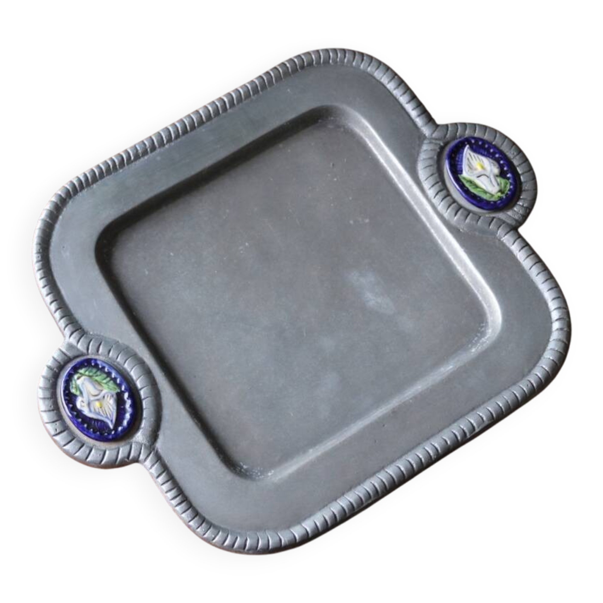 Vintage metal and ceramic tray